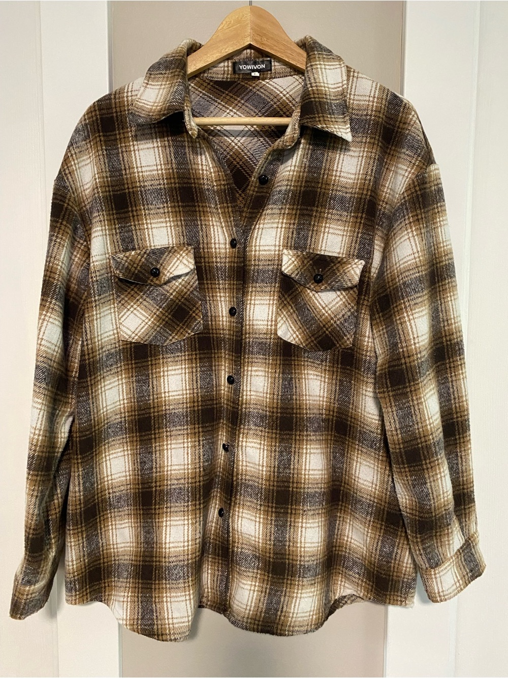 Brown Plaid women’s Button-Up Shirt
